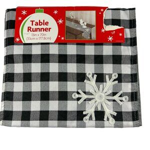 Table Runner Black White Buffalo Plaid Pattern Snowflakes Winter 13"X 70" New
